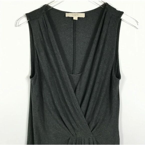 Loft Womens Faux Wrap Dress, Dark Gray Charcoal Sleeveless Knit Pullover - Picture 2 of 10